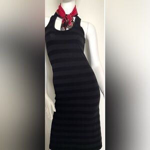 PAULA THOMAS FOR TW Elegant Black Striped Racerback Metal Coin Tank Dress sz 4